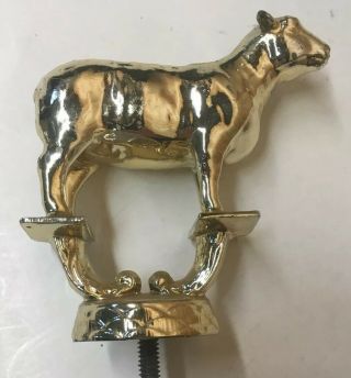 Vintage Gold Shiny Metal Sheep Trophy Topper Upcycle Crafting Hood Ornament