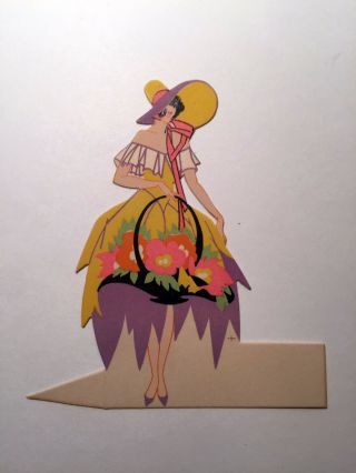 Vintage Bridge Game Tally Place Card - - Art Deco Style Lady W/ Bonnet Hat