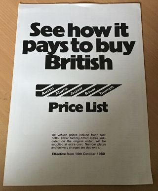 Vintage British Leyland Price List Sales Brochure 1980