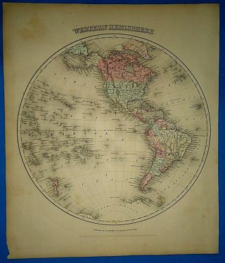 Vintage 1862 Colton Atlas Map Western Hemisphere Of The World Old