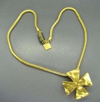 Anne Klein Vintage Hammered Matte Gold Omega Necklace Maltese Cross Pendant