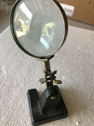 Vintage Magnifying Glass With Cast Iron Stand For Jewelry