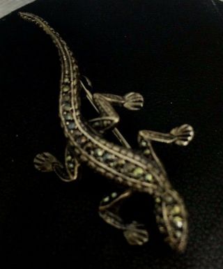 Vintage Silver Marcasite Lizard Brooch Pin