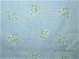 2 1/2 Yds Vtg Mcm Blue Swiss Dot W White Flocked Flowers Cotton Fabric 44 " W