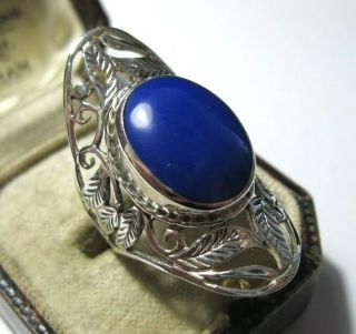 Vintage Style Large Sterling Silver Lapis Blue Stone Statement Big Ring N 6.  75