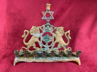 " Vintage Brass Menorah " Jewish Judaica Chanukah Candle Holder Hanukkah A433