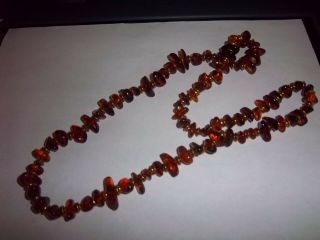 Natural Amber Vintage Necklace 26 Inch W Beads Between