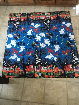 Vtg Halloween Tablecloth Haunted House Ghost Witch Frankenstein