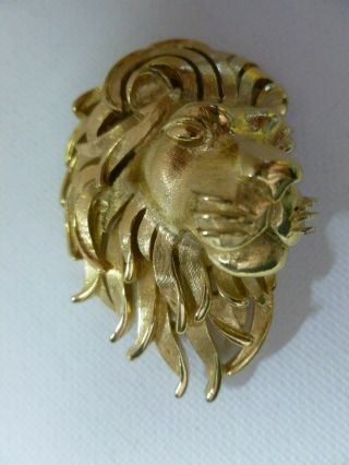 Vintage Crown Trifari Brushed Gold Tone Lion Head Brooch