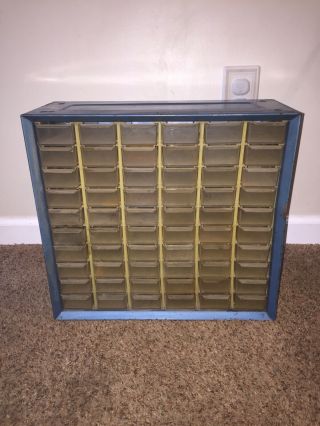 Vintage Akro - Mils Metal Cabinet Parts Organizer Storage Large 60 Drawer Blue