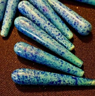 11 Vintage Blue Speckled Glass Half 1/2 Drill Bead Drop Jade Green 1 1/8 