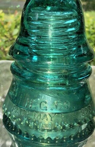 Vintage Petticoat Aqua Blue Green Glass Insulator Patd May 2nd 1893 H.  G.  Co