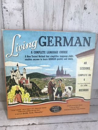 Living German A Complete Language Course Vinyl 40 Lessons 1956 Boxed Vintage