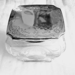 Gorham Sterling Silver Etched Glass Dresser Jar With Feather Puff 6240d