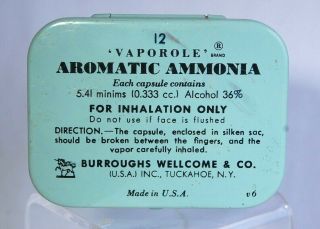 Vintage Miniature Medicine Tin Burroughs Wellcome Ammonia Physician Sample