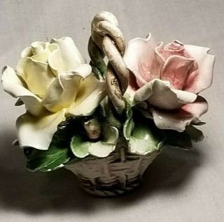 Vintage Capodimonte Porcelain Flower Basket Bouquet Italian Italy