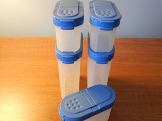 5 Vintage Tupperware Modular Mate Spice Containers Light Blue Lids (2 Lg - 3 Sm)