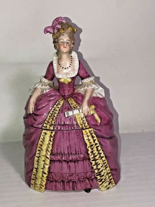 Vintage Porcelain Lady Figurine Powder Jar Japan Dresser Doll