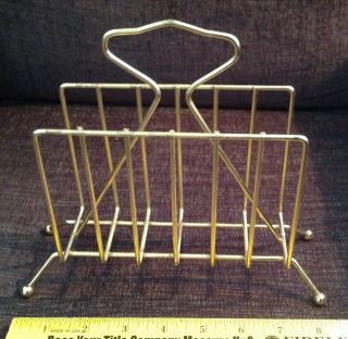 Vintage Mid Century Modern Atomic Gold Metal Wire Napkin Or Letter Holder Footed