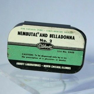 Vintage Miniature Medicine Tin Abbott Labs Nembutal Belladonna Physician Sample