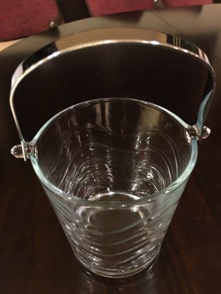 Vintage Glass Ice Bucket.  Stainless Steel Handle.  Mid Century.