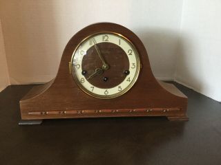 Vintage German Welby Mantle Clock Wood Case - Movement With Key.