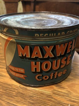 Vintage Maxwell House Coffee Tin One Pound Great Color With Lid