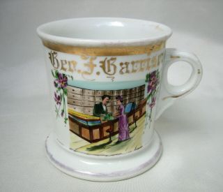 Antique Occupational Personalized Shaving Mug Textile Merchant Geo.  F.  Garrison 2