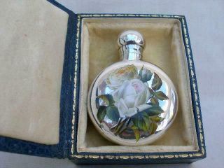 Outstanding English Silver & Enamel Rose Decorated Perfume Bottle London 1892.