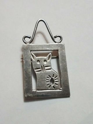 Vintage Sterling Silver Cat Brooch Pendant Mexico 925 Tc - 187 Old Tribal 10 Grams