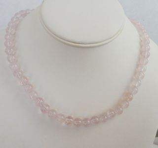 Vintage Pink Rose Quartz Stone Bead Necklace