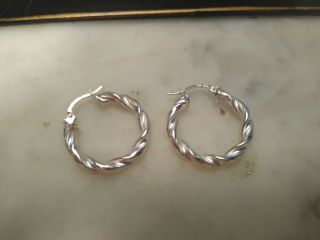 Vintage Italy 925 Sterling Silver Hoop Pierced Earrings Twisted
