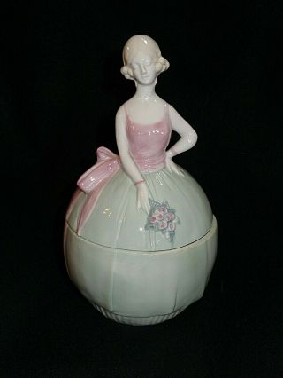 Antique German Art Deco Porcelain Half Doll Trinket Powder Box