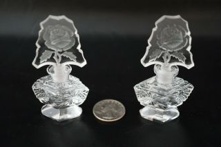 Two (2) Marked Czechoslovakia Mini Perfume Bottles With Dauber Cut Glass Rose 3 "