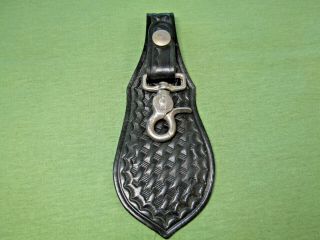 Vintage Bianchi Basketweave Black Leather Key Ring Holder - Flap Style -