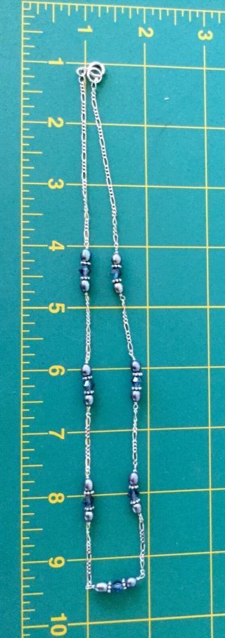 Vintage Sterling Silver 925 Strand Necklace Bead Faux Pearl/crystal Blue.  S20