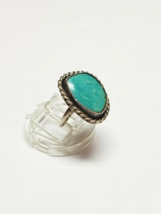 Vintage Sterling Silver Rope Edge Turquoise Ring Sz 4.  25