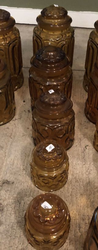 Vintage Le Smith Amber Moon & Stars 4 Piece Glass Canister Set 40 