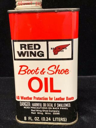 Vintage Red Wing Boot And Shoe Oil Can 8 Oz Partially Full
