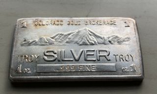 Vintage Colorado Gold Brokerage 1 Troy Oz Ounce Fine.  999 Silver Bullion Art Bar