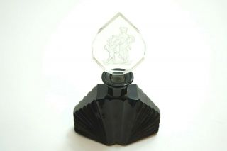 Vintage Art Deco Czechoslovakia Cut Glass Perfume Bottle Mother & Child Stopper
