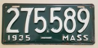 1935 Massachusetts License Plate (ma/mass),  Green,  White,  Vintage/antique