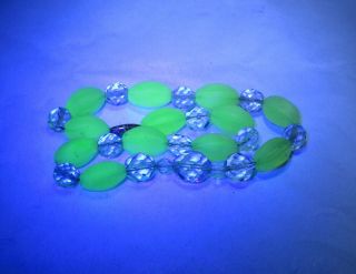 Vintage Choker Necklace Uranium Vaseline Glass Beads & Cut Crystal