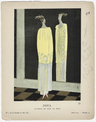 Vintage 1921 French Art Deco Pochoir Gazette Du Bon Ton De Beer Flapper Fashion