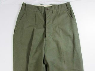 Vtg 50s Us Army Od Green Button Fly Pants Pre - Og 107 Utility Trouser Military