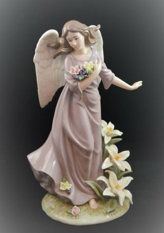Vintage Large Porcelain Angel With Flowers Figurine Made In China