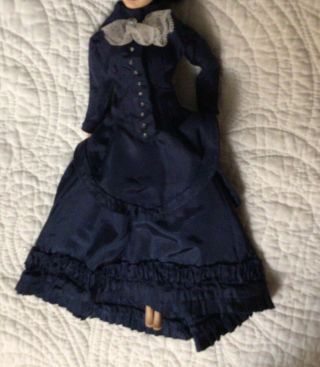 Vintage Handmade Victorian Skirt/blouse Outfit For Barbie.  Navy Blue Satin