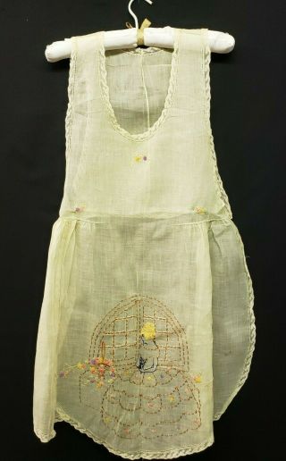 Vintage Bib Apron Sheer Fabric C1910 Organdy Embroidered Southern Belle Net Lace
