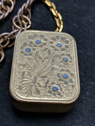 Vintage Reuge Ste - Croix Gold - Tone Music Box With Chain,  Swiss Made Blue Stones