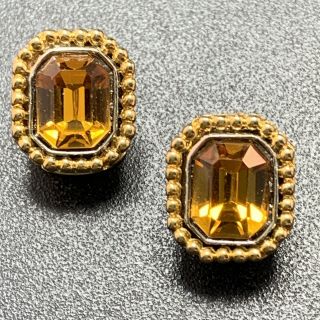 Vintage High End Clip Earrings Amber Crystal Rhinestones Gold & Silver Tone Lot3